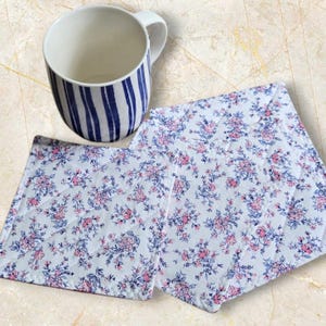 Handmade Quilted Fabric Coasters: Reversible Floral & Geometric Mug Mats, Set of 4