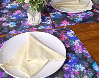 Gestepptes rechteckiges Tischset, buntes Blumentischset, 4er-Set