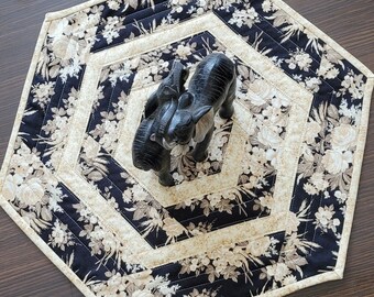 Black and Cream Floral Quilted Table Topper