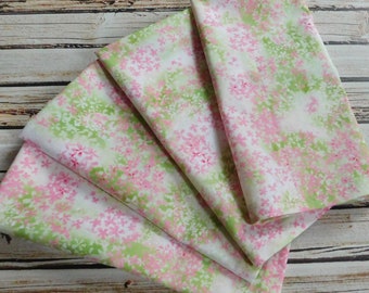 14" Soft Floral Fabric Napkins - Pink and Green Floral Table Linens - Cloth Dinner Napkins - Set of 4