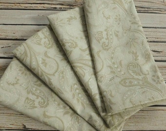 14" Beige and Cream Fabric Napkins - Paisley Table Linens - Cloth Dinner Napkins - Set of 4