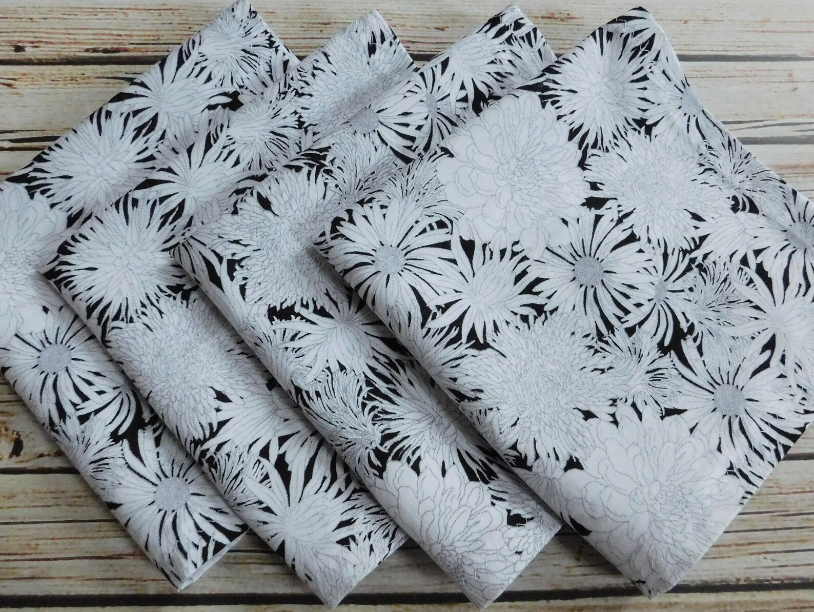 Floral Fabric Napkins Black and White Table Linens Dinner Etsy Canada