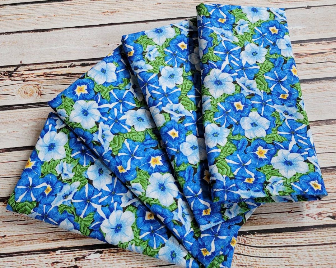 11 Blue Pansy Cotton Napkins Floral Table Linens Etsy Canada