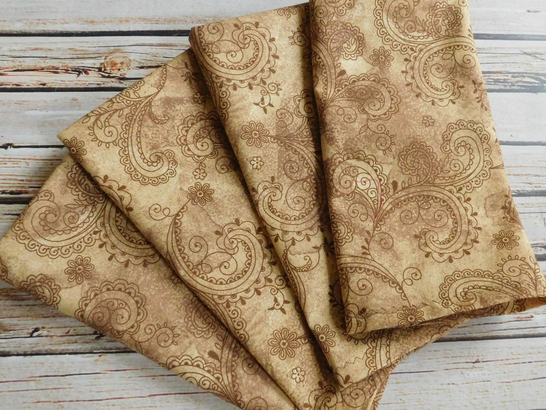 14 Beige Brown and Gold Fabric Napkins Paisley and Etsy