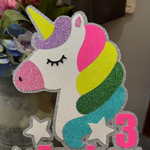 Unicorn Glitter Cake Topper personnalisé - Anniversaire