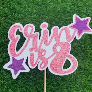 Personalisierte Geburtstags-Glitzer-Tortenspitze, Deluxe Double Layer Glitter mit STERN-Dekorationen