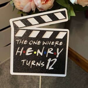 Personalised Clapperboard- Style -Glitter Cake Topper- Any Name / Age - TV show