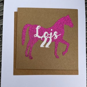 Personalized Horse Birthday Card: Pink Glitter Pony, Any Age