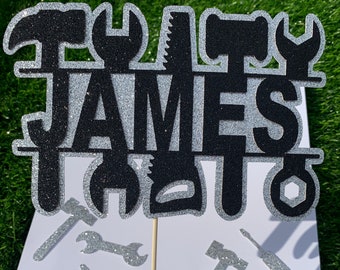 Tools Cake Topper Personalised Double Layer Glitter ANY NAME