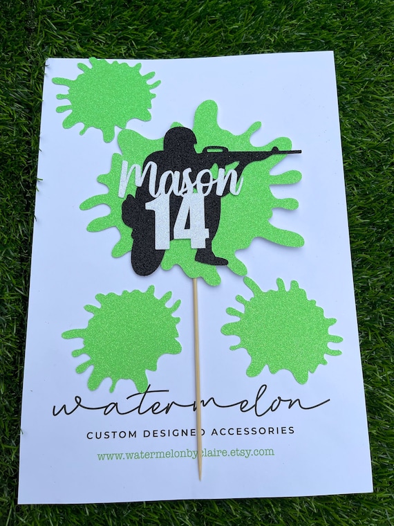 Paintball Themed Birthday Cake Topper Personalised