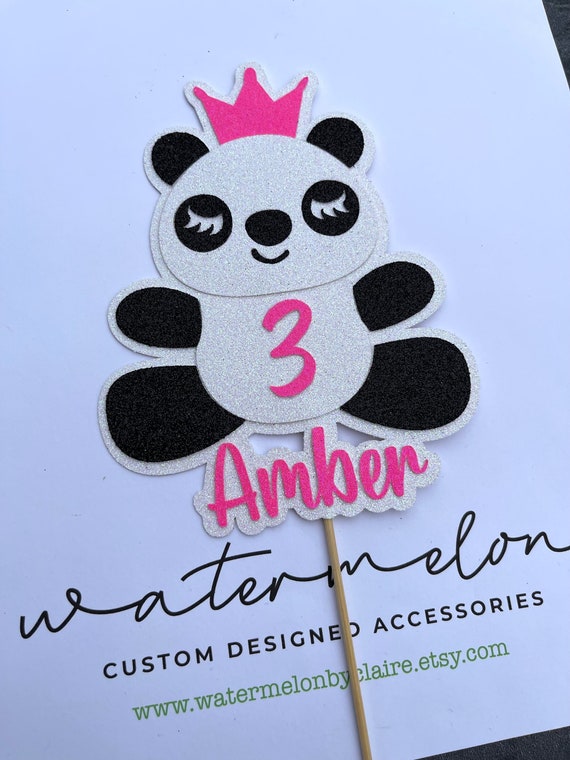 Panda Glitter Cake Topper Personalised - Birthday