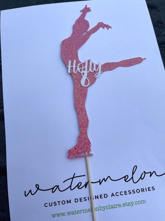 Figure Skater Ice Skating Glitter Cake Topper Personalised ANY NAME/AGE - Skating Theme - Birthday