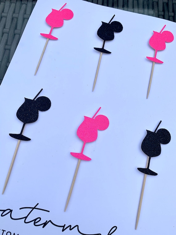 Cocktail Glitter Cupcake Toppers