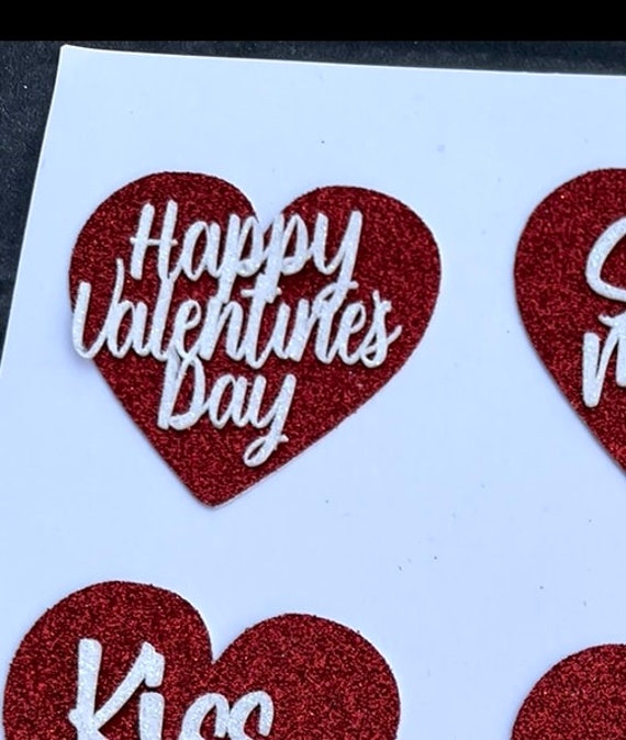 Valentines Heart Cupcake Toppers - Happy Valentine's Day - Set of 6