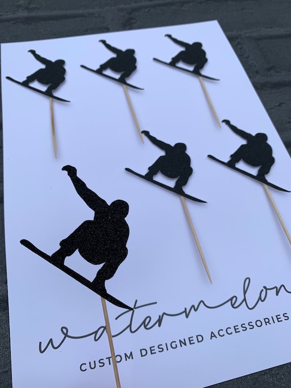 Snowboard Cupcake Toppers Set of 6 - Snowsports Theme - Snowboarder