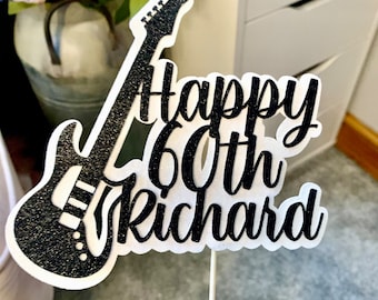 Guitar Themed Birthday Cake Topper Personalised
