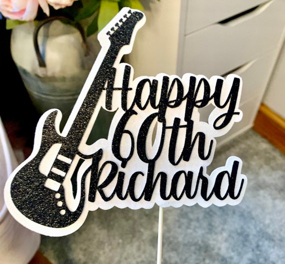 Guitar Themed Birthday Cake Topper Personalised