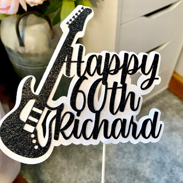 Guitar Themed Birthday Cake Topper Personalised