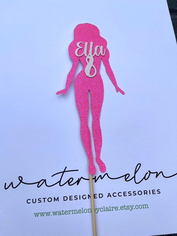 Girl - Doll - Full Body - Silhouette - Fashion doll - Glitter Pink Cake Topper - Personalised - ANY NAME/AGE - Doll Theme - Birthday