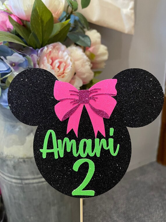 Mouse Ears with Bow Glitter Cake Topper - Personalised - Birthday