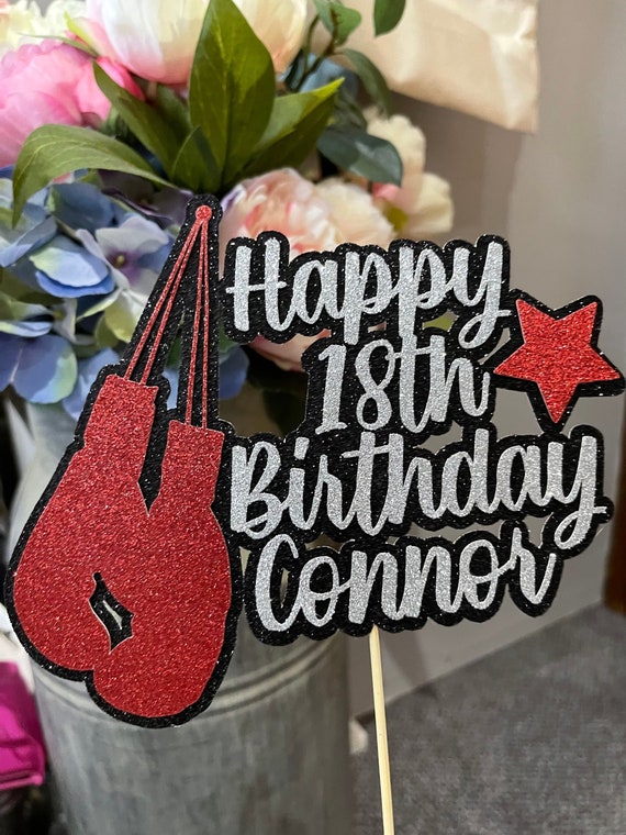 Boxing Theme Glitter Cake Topper - Personalised - Birthday