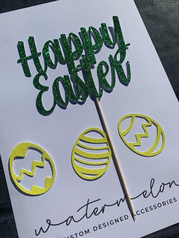 Happy Easter Cake Topper with 3x Egg shaped cupcake toppers