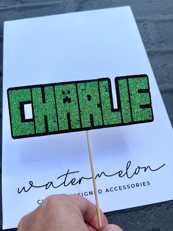 Gaming Theme - NAME Only -  Glitter Cake Topper - Personalised Pixel Font - Birthday