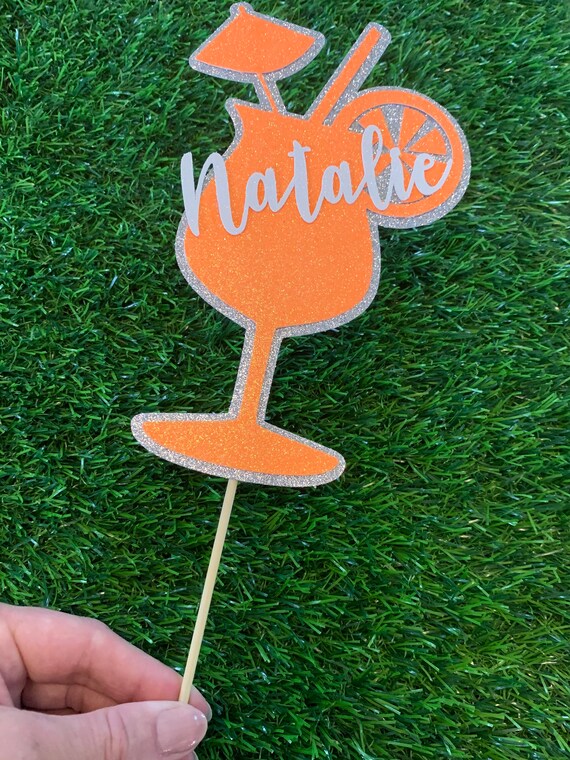 Cocktail Glitter Cake Topper Personalised Birthday ANY NAME