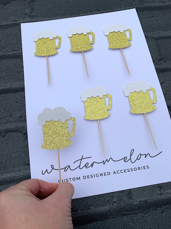 Beer Pint Glass Cupcake Toppers -  Set of 6