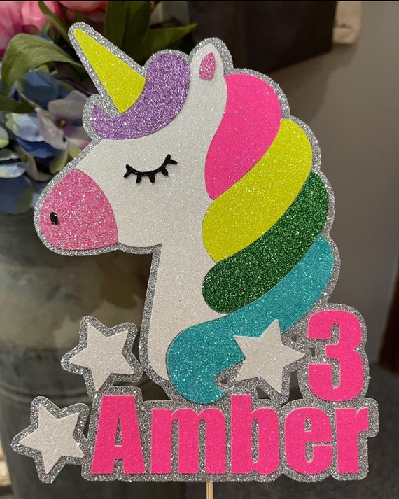 Unicorn Glitter Cake Topper Personalised - Birthday