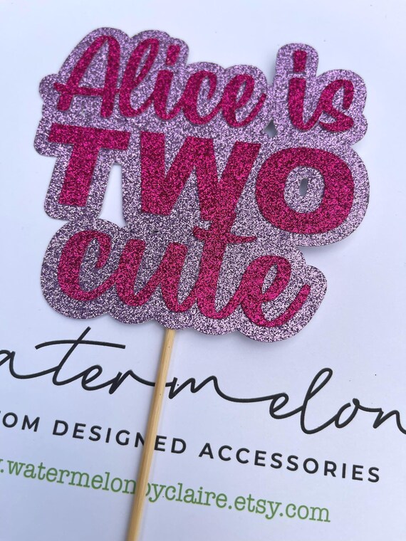 Two Cute Personalised Glitter Cake Topper - Any name - Birthday cake topper