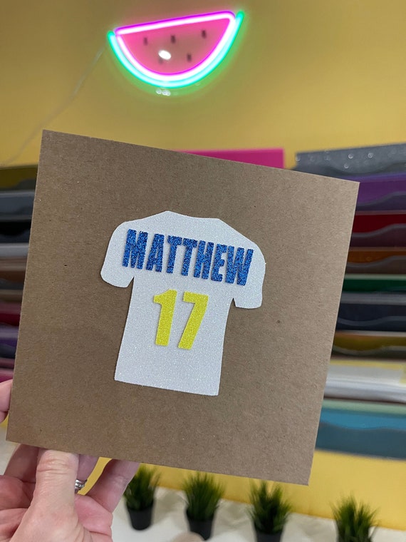 Football Shirt Personalised Birthday Card- Leeds Colours - Birthday- matching cake topper also available