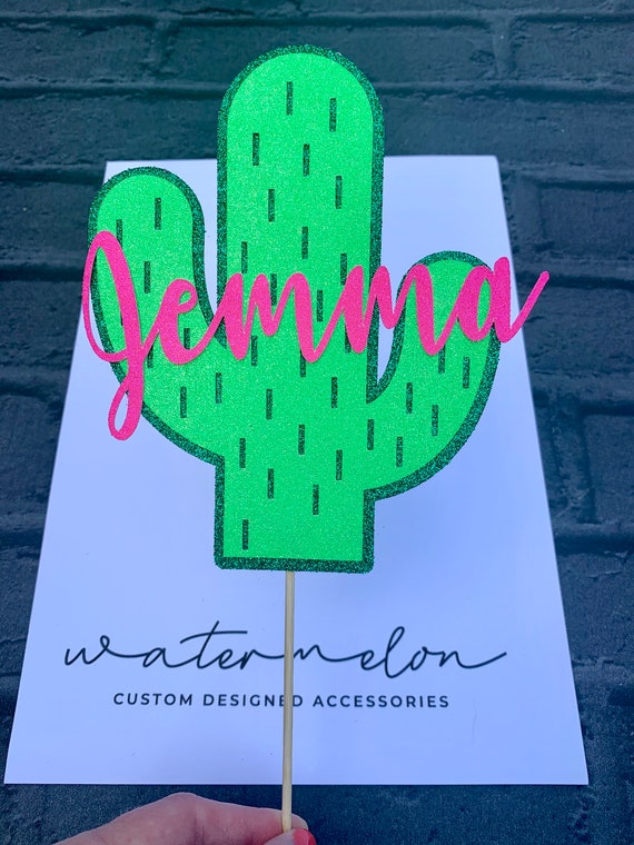 Cactus Glitter Cake Topper Personalised