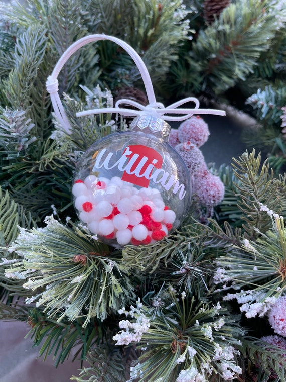 Personalised Football Theme Christmas Bauble - in Red & White - with FREE uk TRACKED DELIVERY to arrive before Christmas