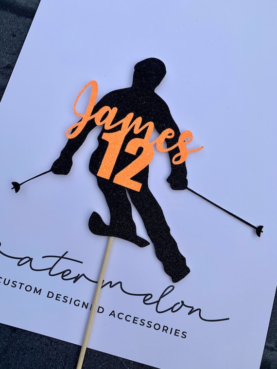 Ski Theme Cake Topper - Personalised - Birthday - Skier - Snowsports
