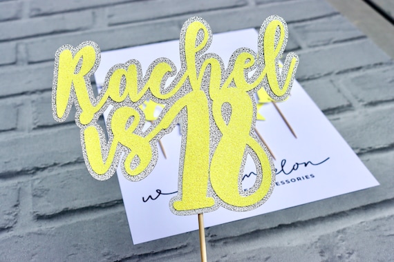 Personalised Name Age Birthday Glitter Cake Topper, Deluxe Double Layer Glitter