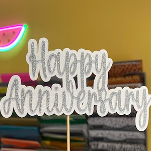 Happy Anniversary Cake Topper Double Layer Glitter