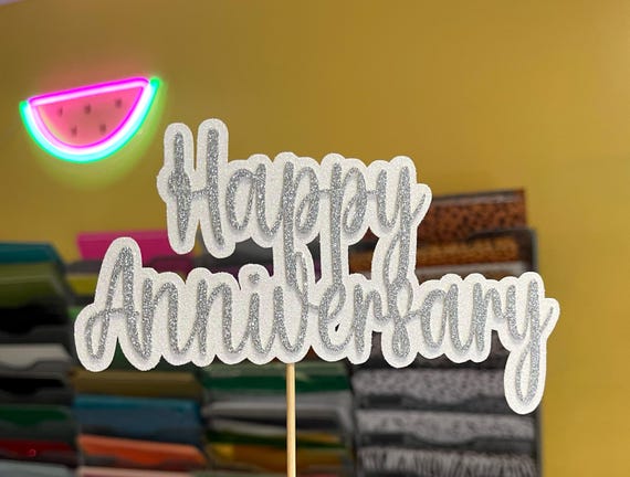 Happy Anniversary Cake Topper Double Layer Glitter