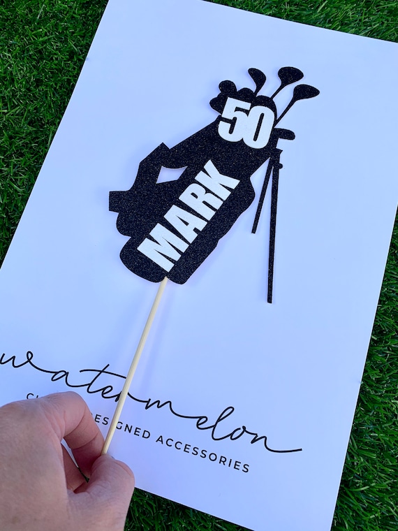 Golf Bag Glitter Cake Topper - Personalised - ANY NAME/AGE - Golf Theme - Birthday