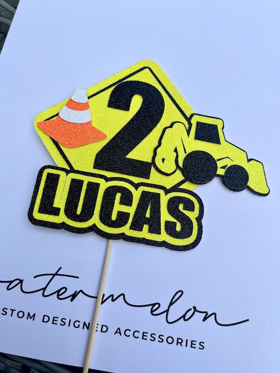 Digger Cake Topper, Personalised Construction Theme.