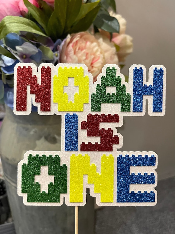 Building Bricks Blocks Style Cake Topper - Personalised - Birthday