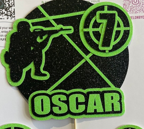 Laser Tag Game Themed Birthday Cake Topper Personalised- Black/Green Theme