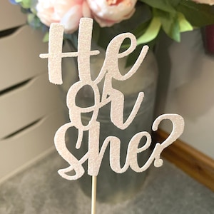 He or She? - Glitter Single layer Cake Topper - Gender Reveal - Baby shower - New Baby