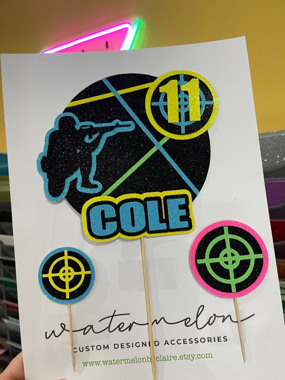 Laser Tag Game Themed Birthday Cake Topper Personalised