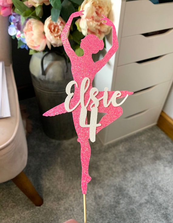 Ballet Dancer Glitter Cake Topper Personalised ANY NAME/AGE - Ballet Theme - Birthday