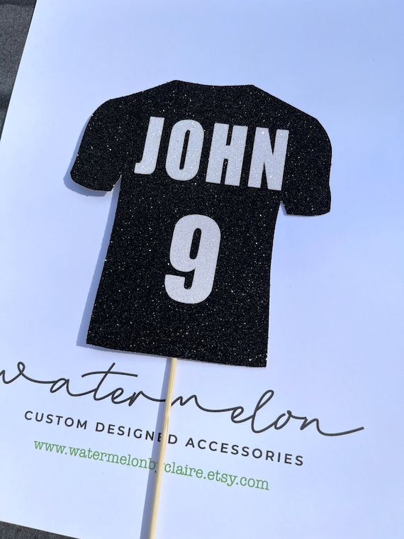 Football Shirt Cake Topper - Personalised- Black shirt -  ANY NAME / AGE - Birthday - Anniversary- Black with White text - Newcastle