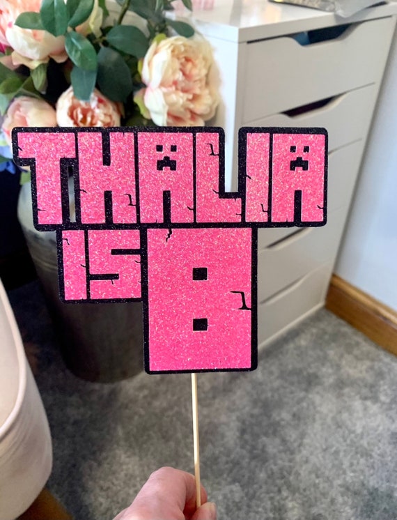 Gaming Theme Glitter Cake Topper - Personalised Pixel Font - Birthday
