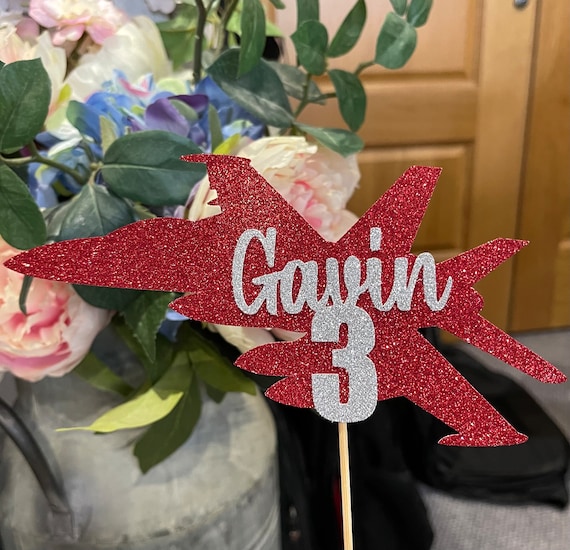 Red Fighter Jet Personalised Cake Topper - Birthday -Jet - Fighter plane