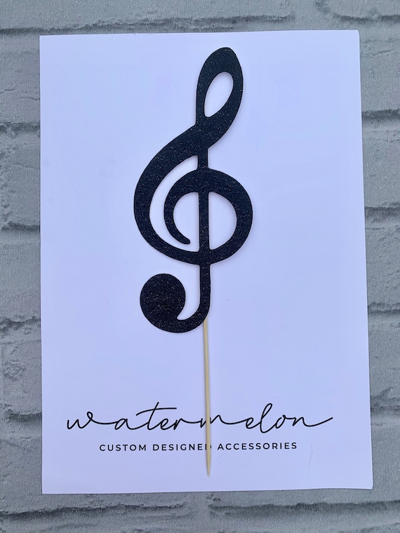 Treble Clef Cake Topper in Black Glitter - Party - Birthday - Musical Celebration - Garden Party - Orchestra