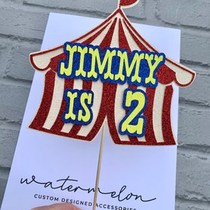 Circus Tent Cake Topper Glitter Card Personalised Any Name / Age Circus Theme image 6